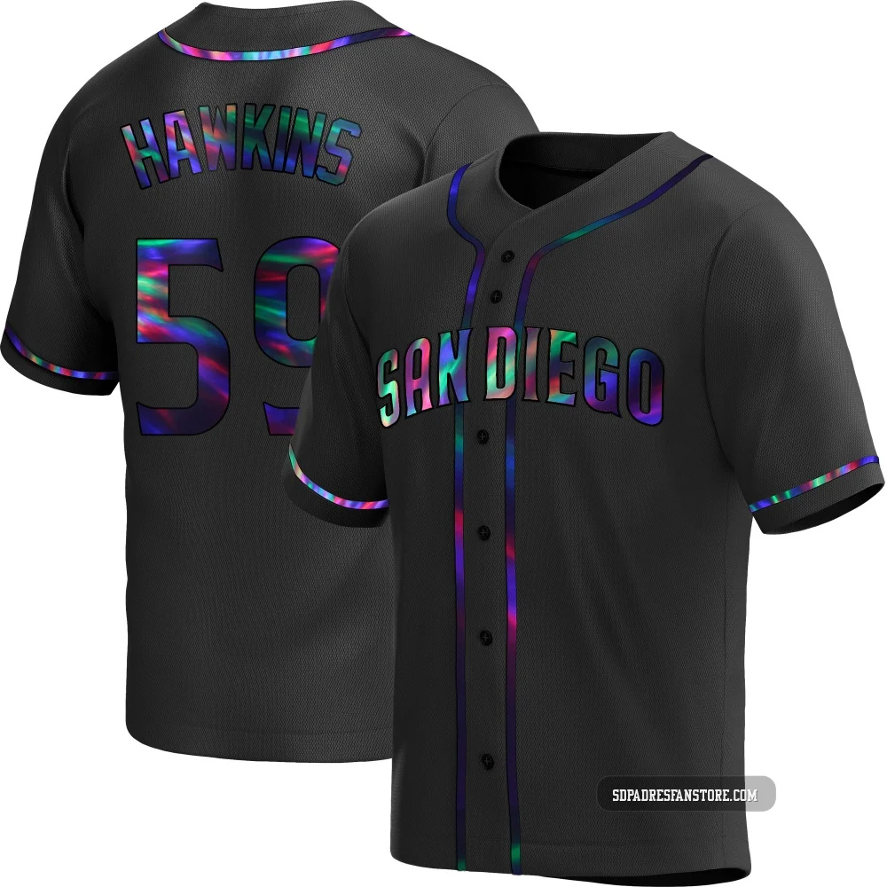 San Diego Padres ＃59 Garrett Hawkins Youth Black Replica Holographic Alternate Jersey