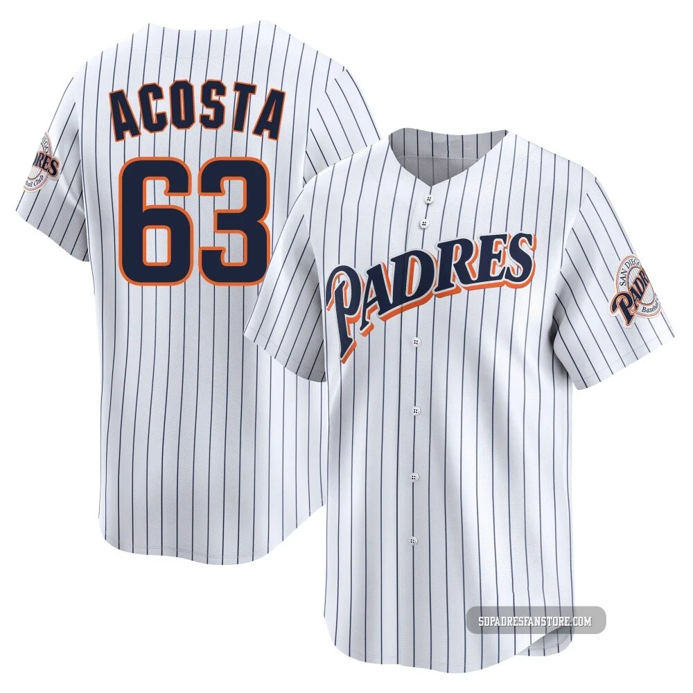 San Diego Padres ＃63 Daison Acosta Men's White Limited Cooperstown Collection Jersey