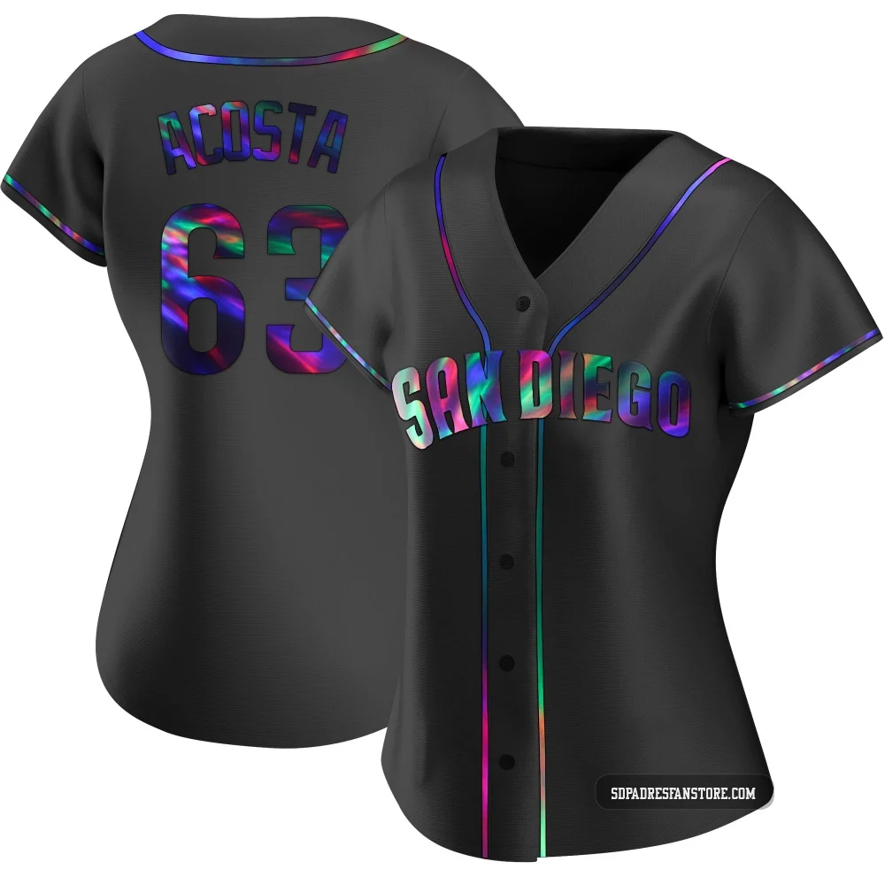 San Diego Padres ＃63 Daison Acosta Women's Black Replica Holographic Alternate Jersey