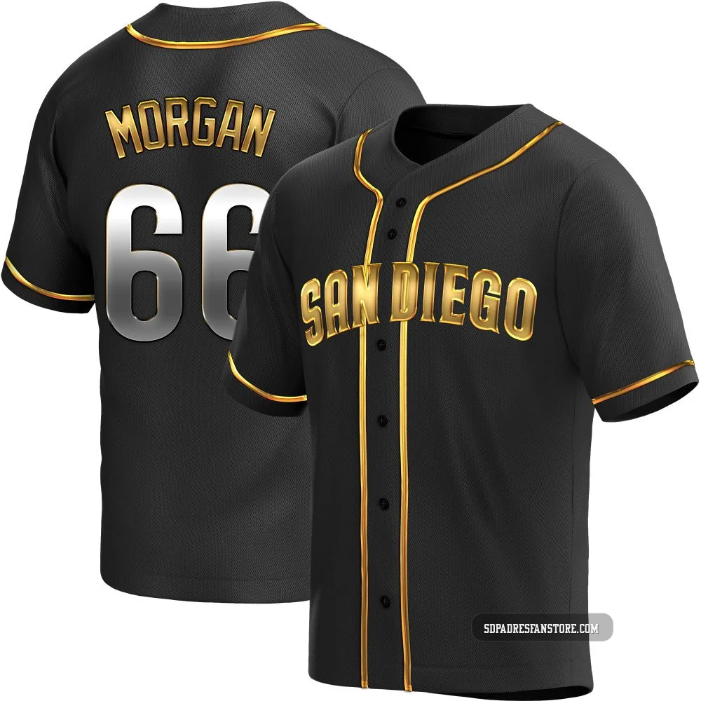 San Diego Padres ＃66 David Morgan Men's Gold Replica Black en Alternate Jersey