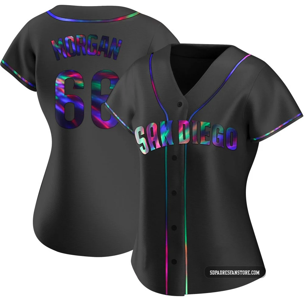San Diego Padres ＃66 David Morgan Women's Black Replica Holographic Alternate Jersey