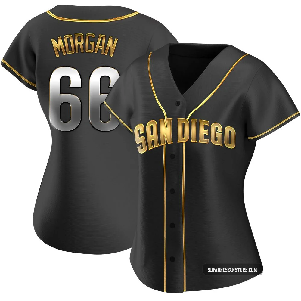 San Diego Padres ＃66 David Morgan Women's Gold Replica Black en Alternate Jersey