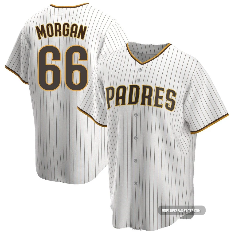 San Diego Padres ＃66 David Morgan Youth White/Brown Replica Home Jersey