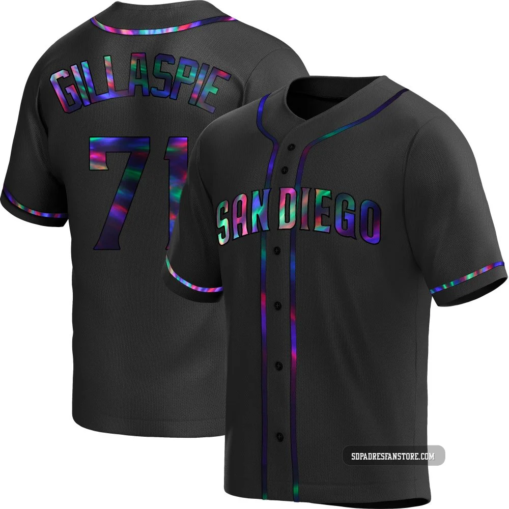 San Diego Padres ＃71 Logan Gillaspie Men's Black Replica Holographic Alternate Jersey