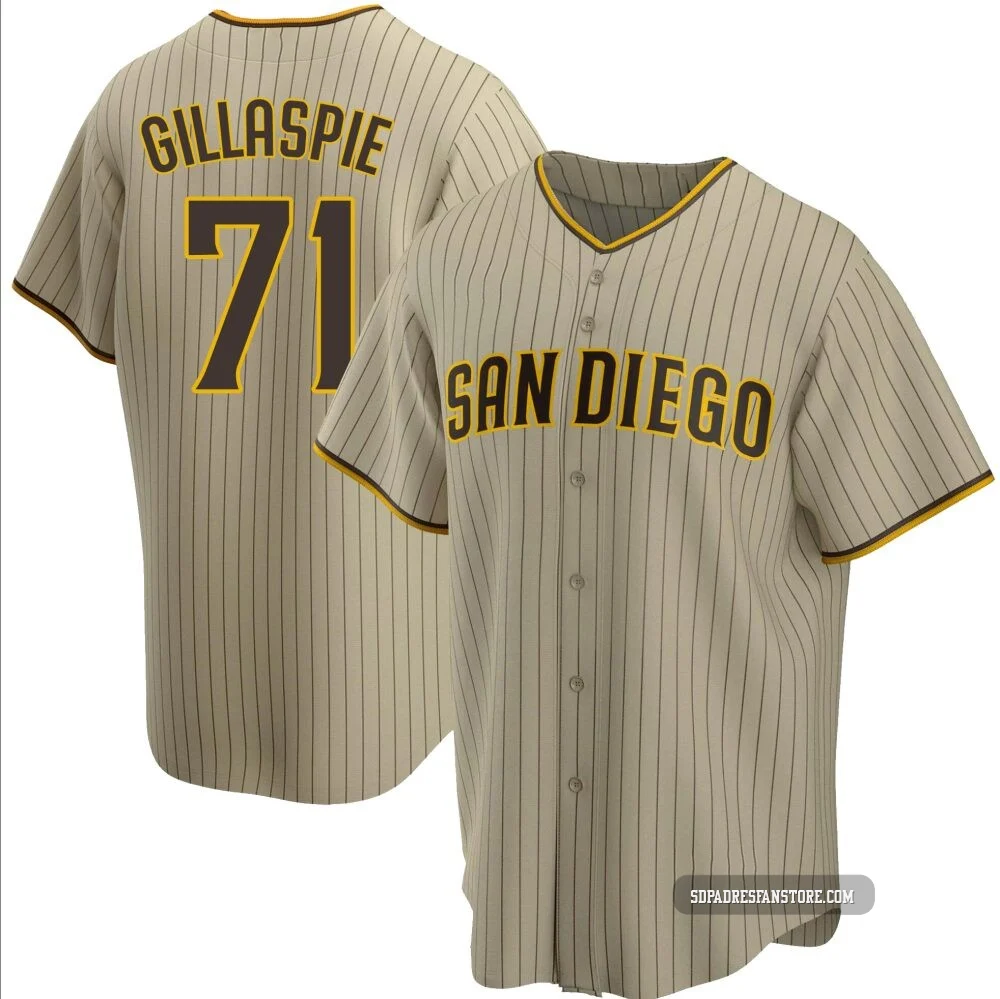 San Diego Padres ＃71 Logan Gillaspie Men's Sand/Brown Replica Alternate Jersey