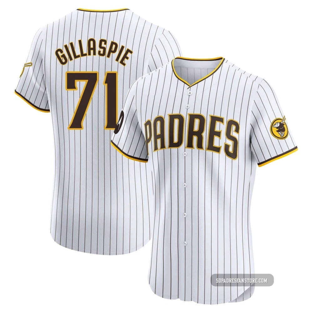 San Diego Padres ＃71 Logan Gillaspie Men's White Elite Home Patch Jersey