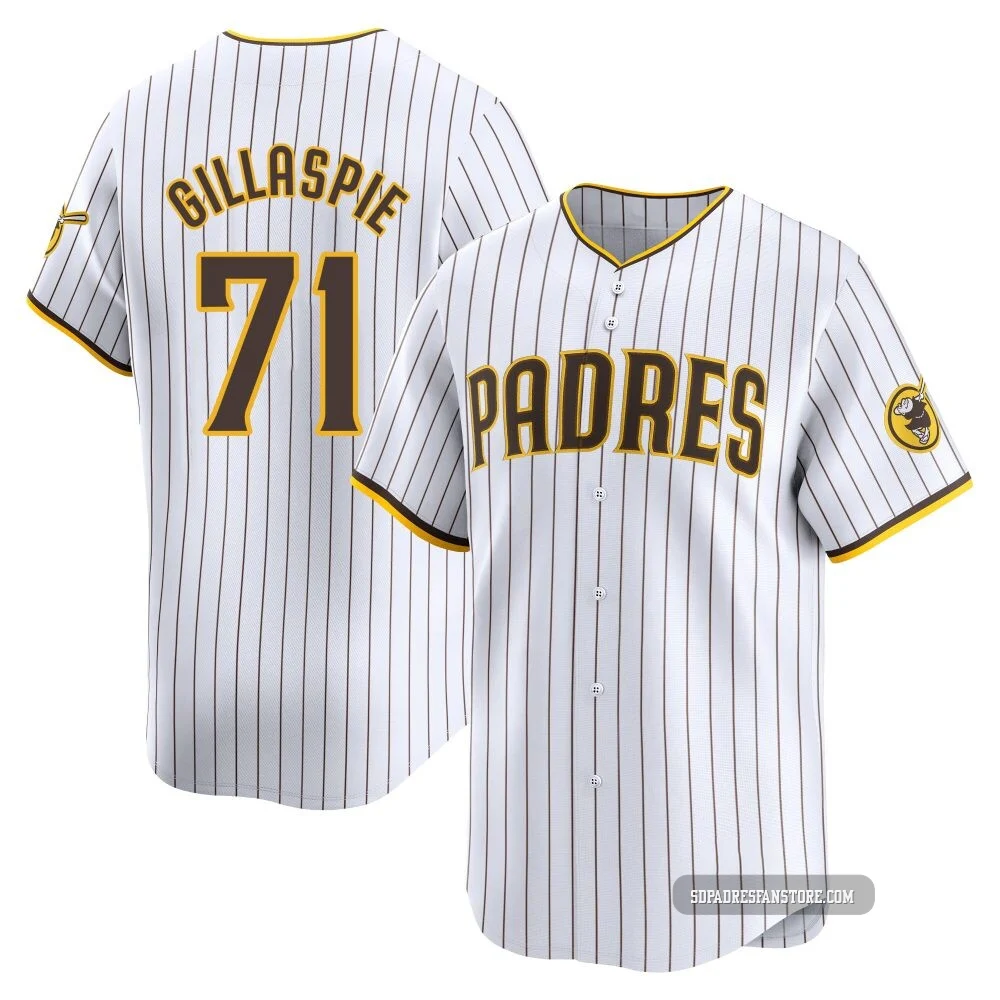 San Diego Padres ＃71 Logan Gillaspie Men's White Limited Home Jersey