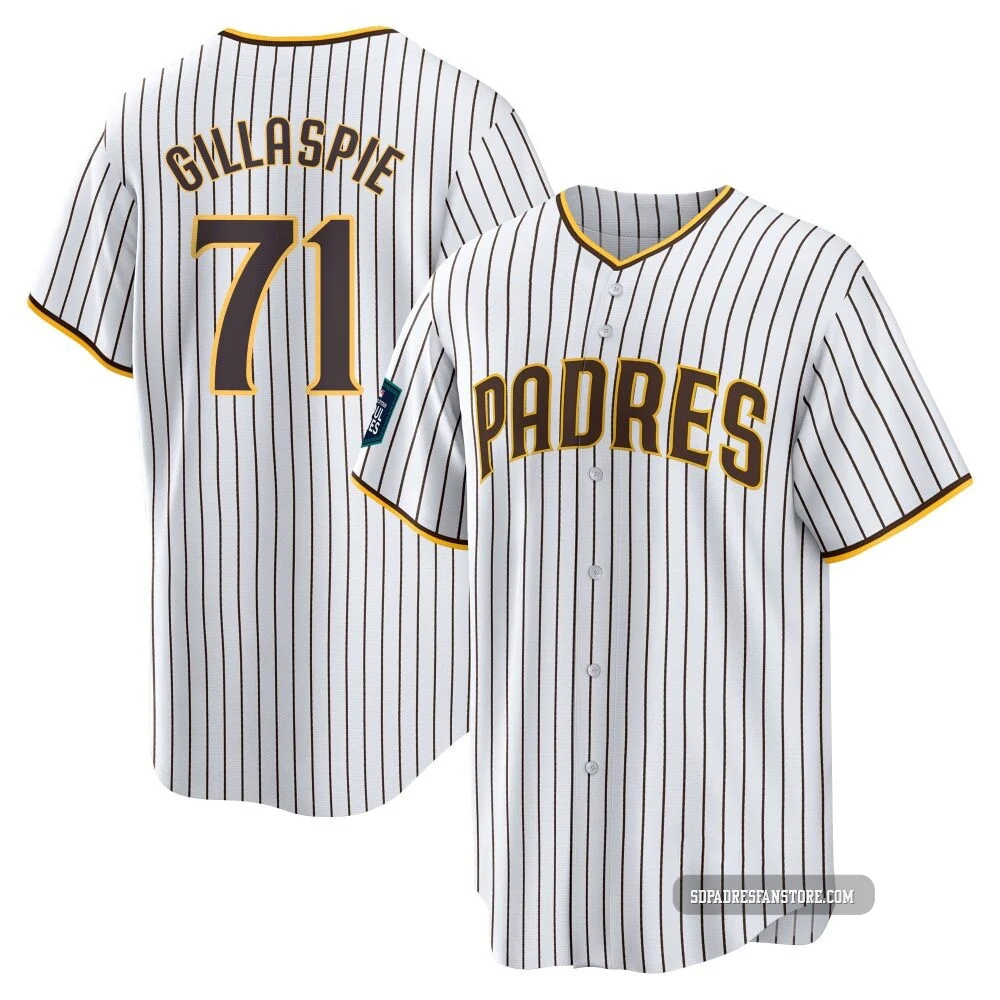 San Diego Padres ＃71 Logan Gillaspie Men's White Replica 2024 World Tour Seoul Series Home Jersey