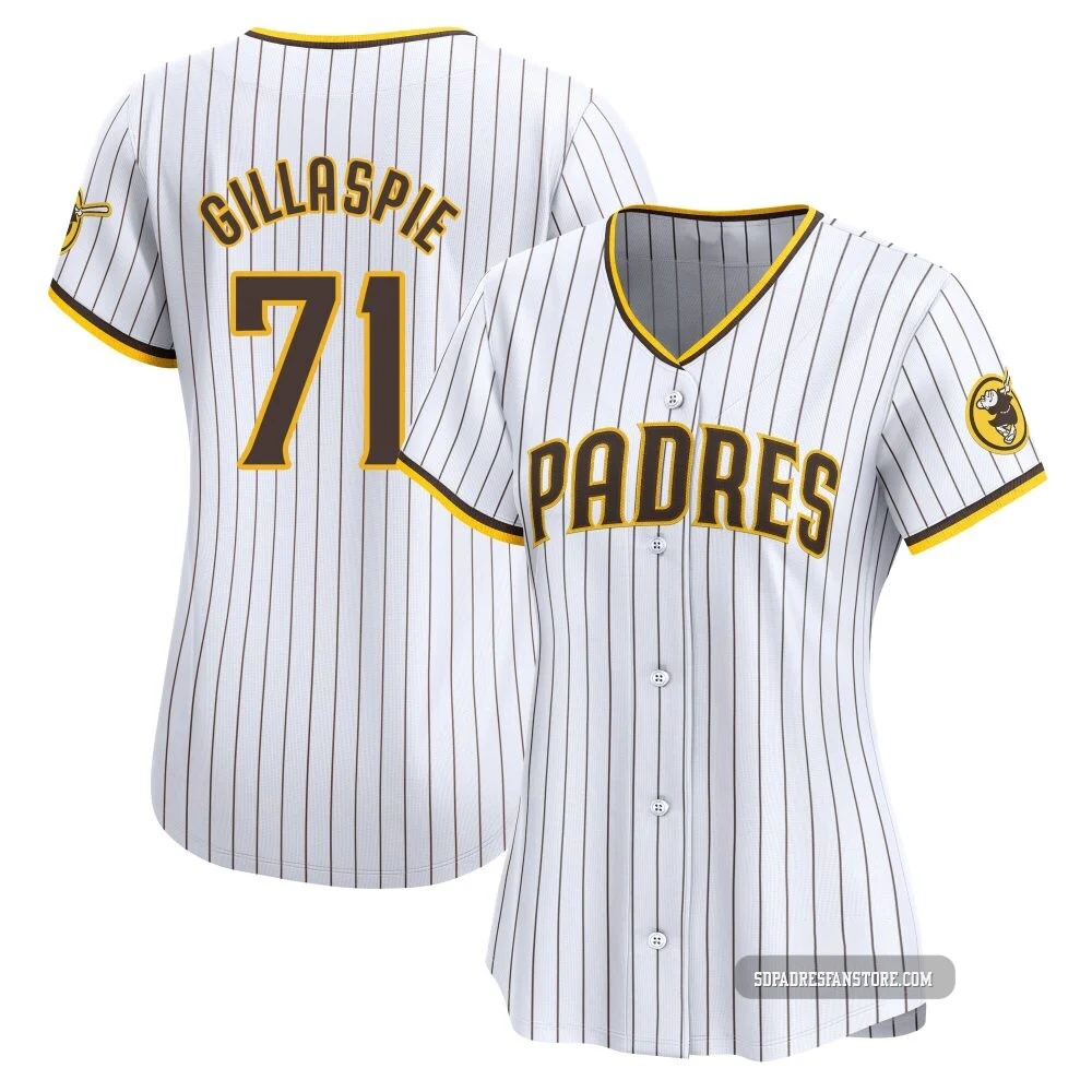 San Diego Padres ＃71 Logan Gillaspie Women's White Limited Home Jersey