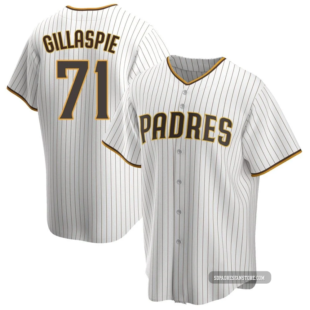 San Diego Padres ＃71 Logan Gillaspie Youth White/Brown Replica Home Jersey