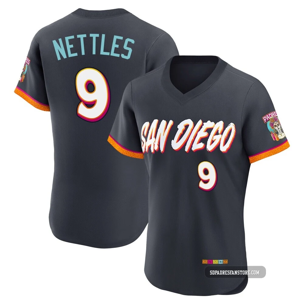 San Diego Padres ＃9 Graig Nettles Men's Authentic Obsidian 2026 City Connect Stadium Jersey