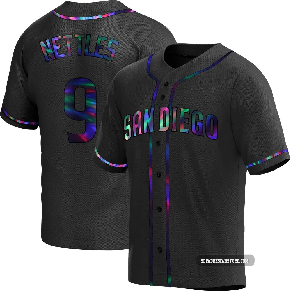 San Diego Padres ＃9 Graig Nettles Men's Black Replica Holographic Alternate Jersey