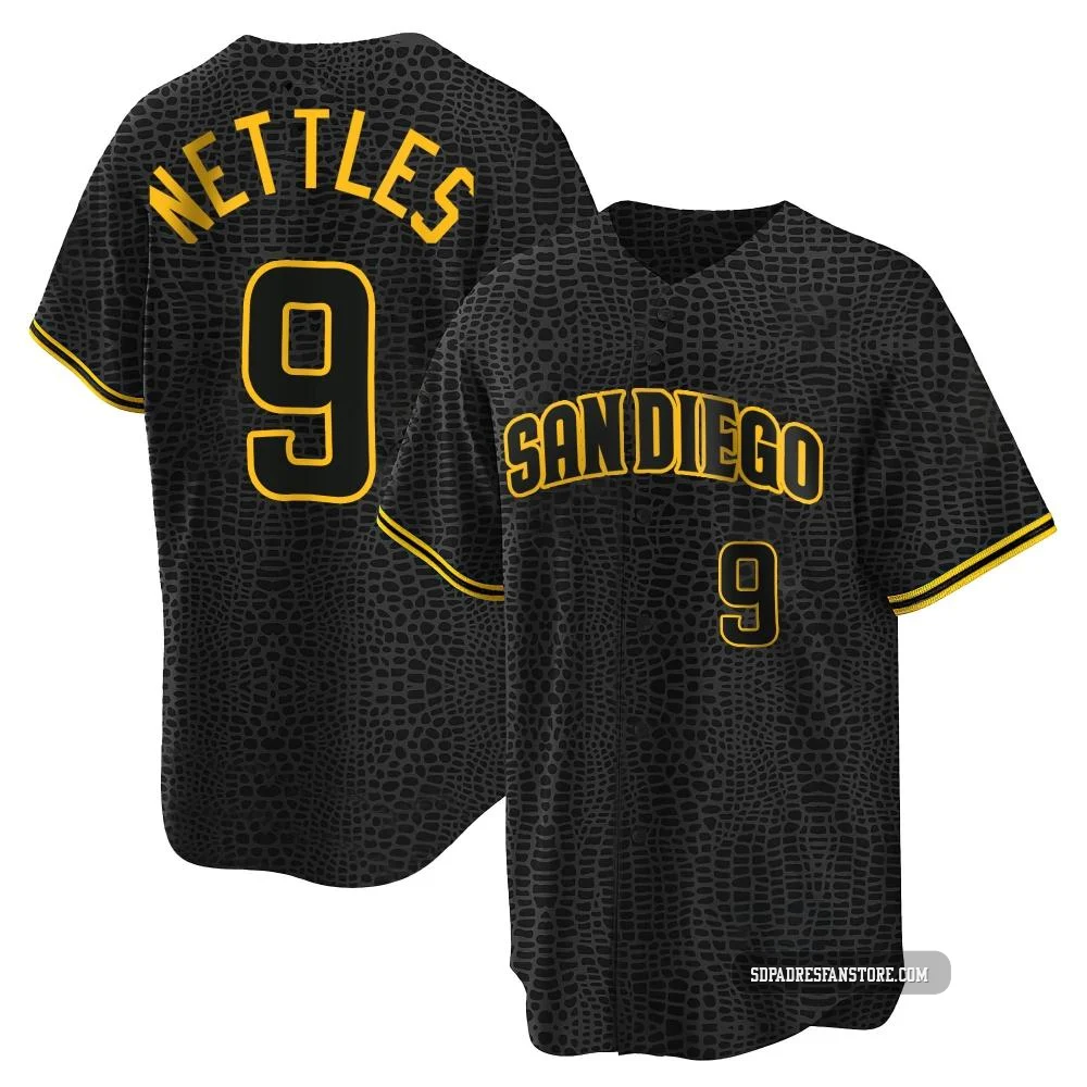 San Diego Padres ＃9 Graig Nettles Men's Black Replica Snake Skin City Jersey