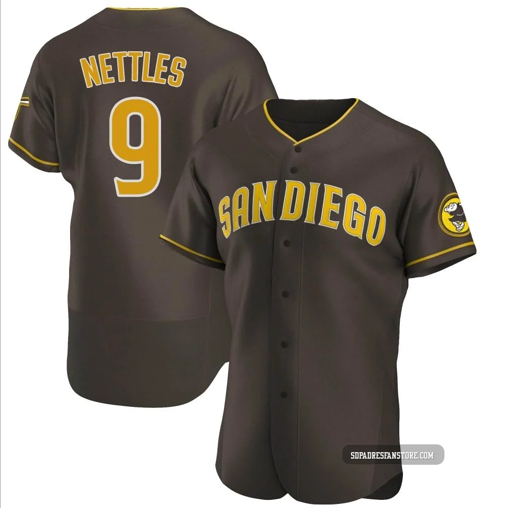San Diego Padres ＃9 Graig Nettles Men's Brown Authentic Road Jersey