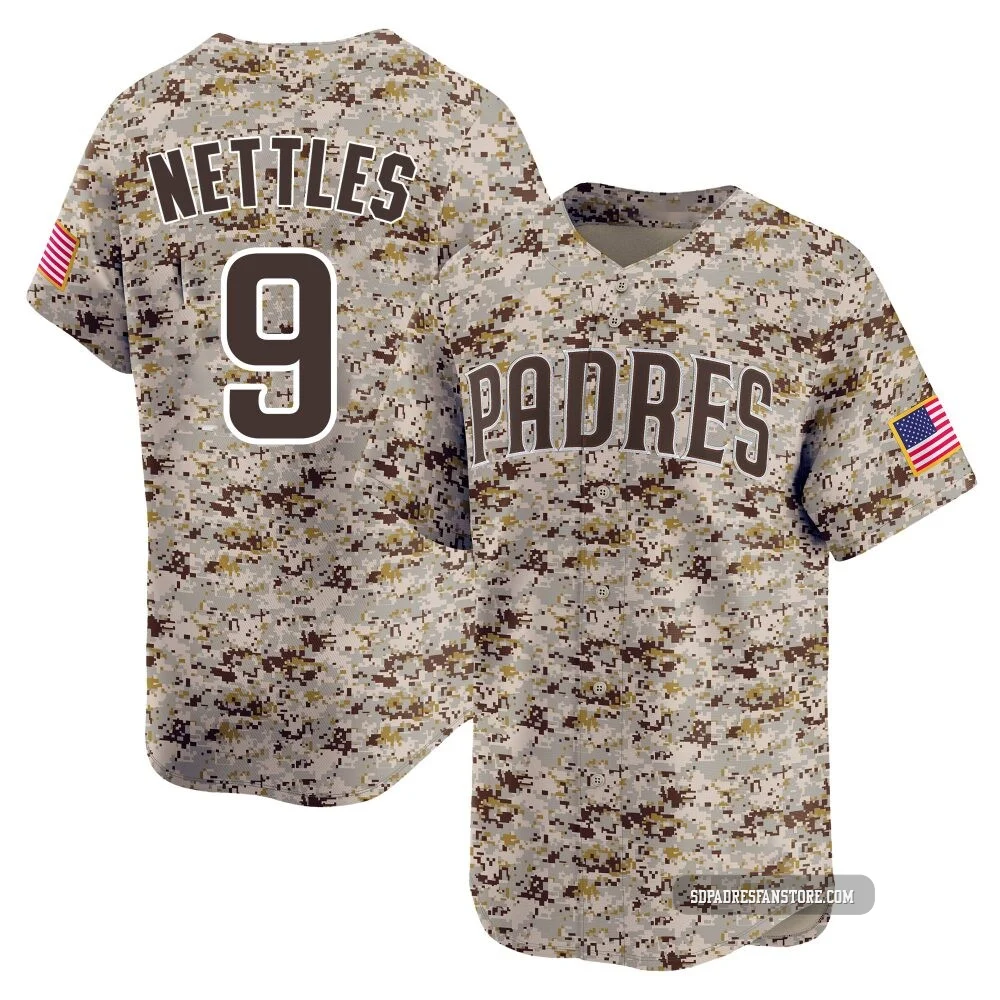 San Diego Padres ＃9 Graig Nettles Men's Camo Limited 2nd Alternate Jersey