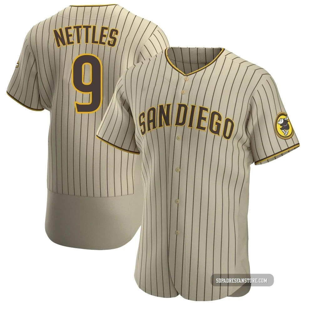 San Diego Padres ＃9 Graig Nettles Men's Tan/Brown Authentic Alternate Jersey