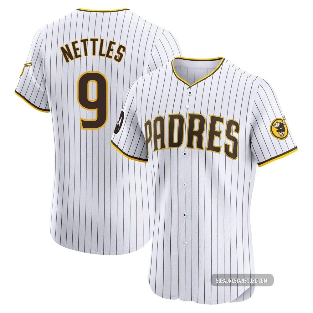 San Diego Padres ＃9 Graig Nettles Men's White Elite Home Patch Jersey
