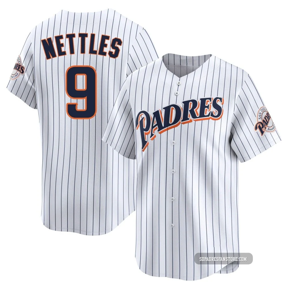 San Diego Padres ＃9 Graig Nettles Men's White Limited Cooperstown Collection Jersey