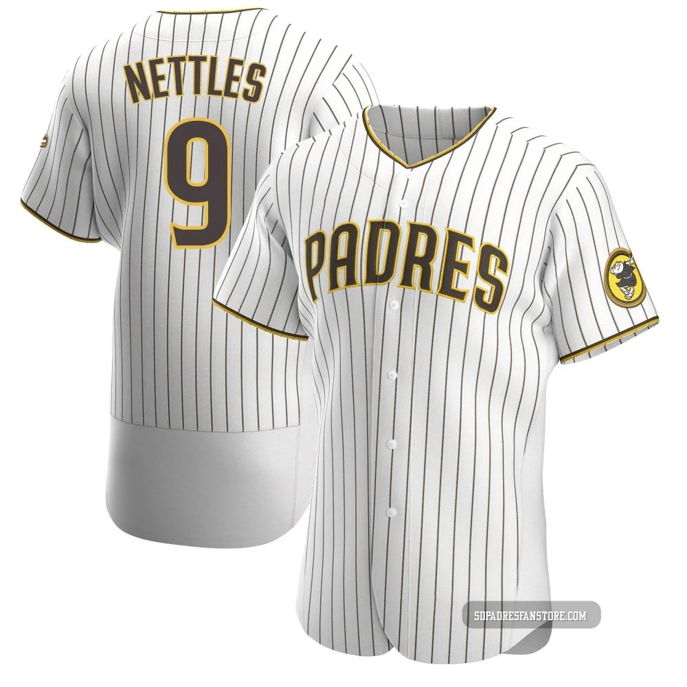 San Diego Padres ＃9 Graig Nettles Men's White/Brown Authentic Home Jersey