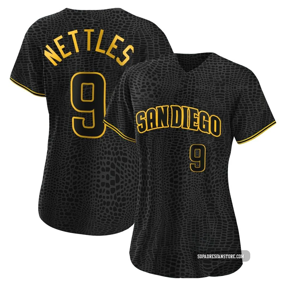 San Diego Padres ＃9 Graig Nettles Women's Black Authentic Snake Skin City Jersey