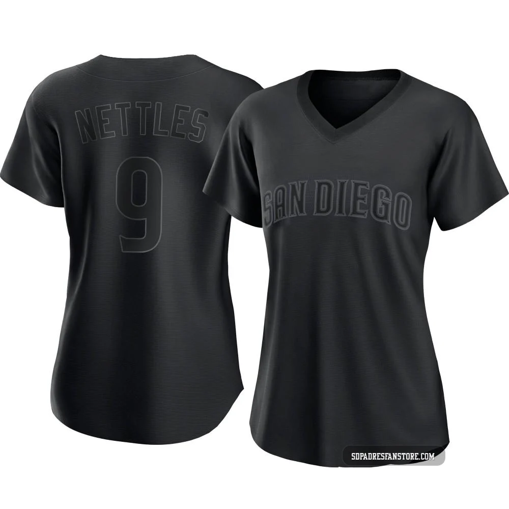 San Diego Padres ＃9 Graig Nettles Women's Black Replica Pitch Fashion Jersey
