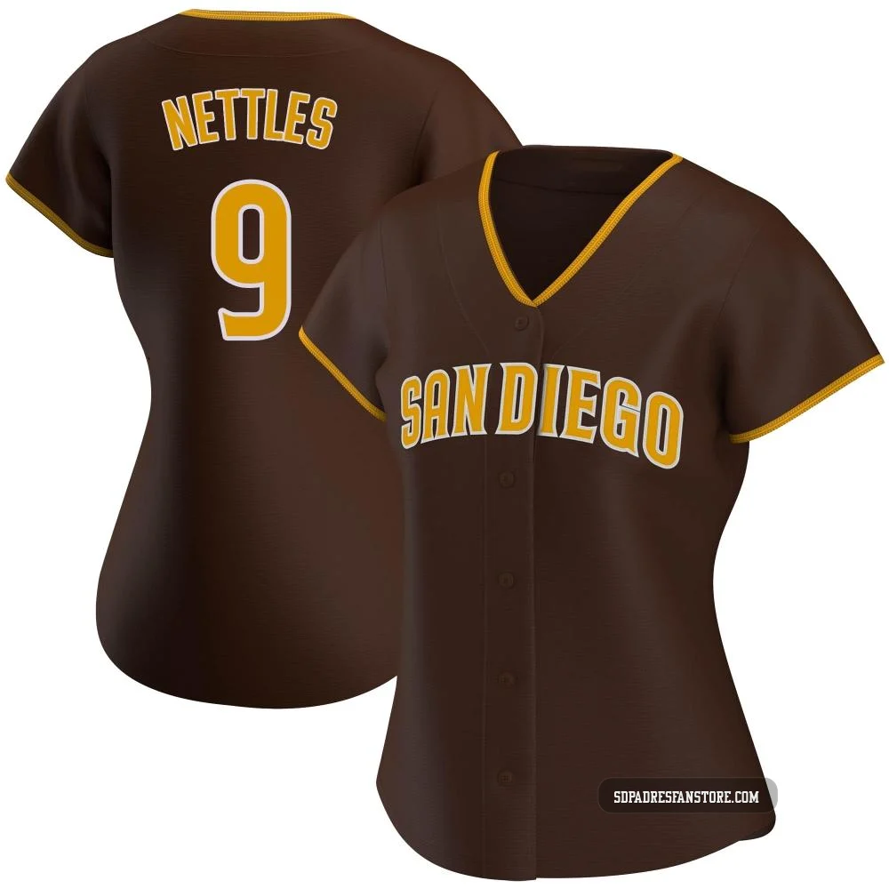 San Diego Padres ＃9 Graig Nettles Women's Brown Authentic Road Jersey