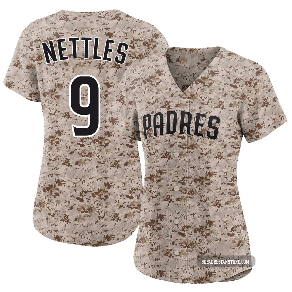 San Diego Padres ＃9 Graig Nettles Women's Camo Limited 2nd Alternate Jersey