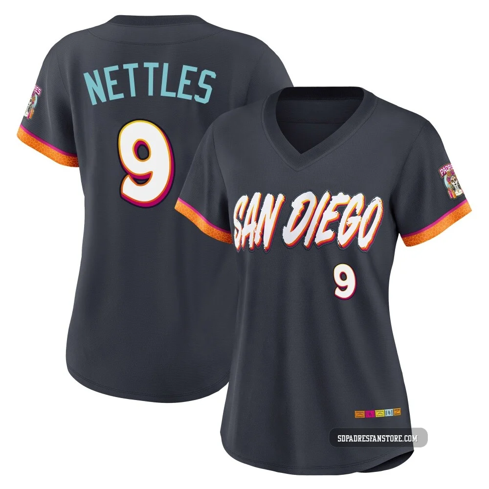 San Diego Padres ＃9 Graig Nettles Women's Limited Obsidian 2026 City Connect Stadium Jersey