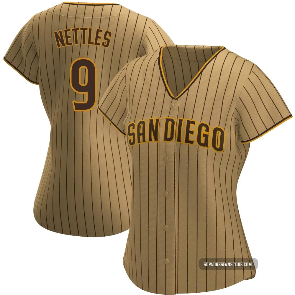 San Diego Padres ＃9 Graig Nettles Women's Tan/Brown Replica Alternate Jersey