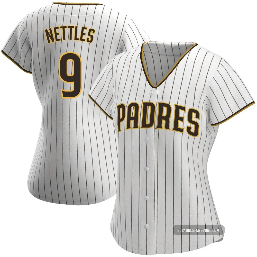 San Diego Padres ＃9 Graig Nettles Women's White/Brown Authentic Home Jersey