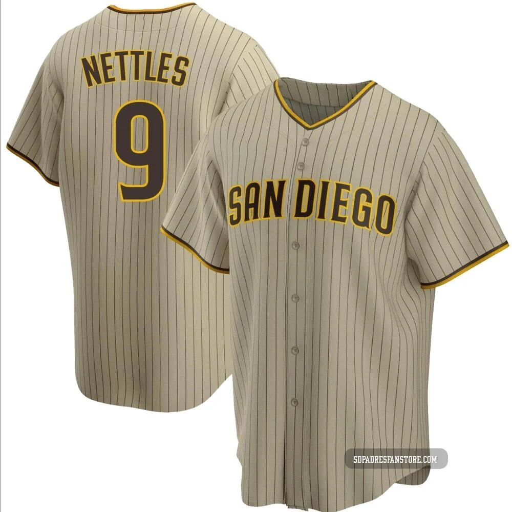 San Diego Padres ＃9 Graig Nettles Youth Sand/Brown Replica Alternate Jersey