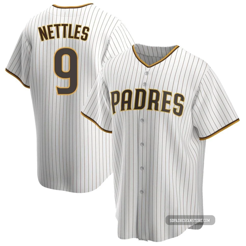 San Diego Padres ＃9 Graig Nettles Youth White/Brown Replica Home Jersey