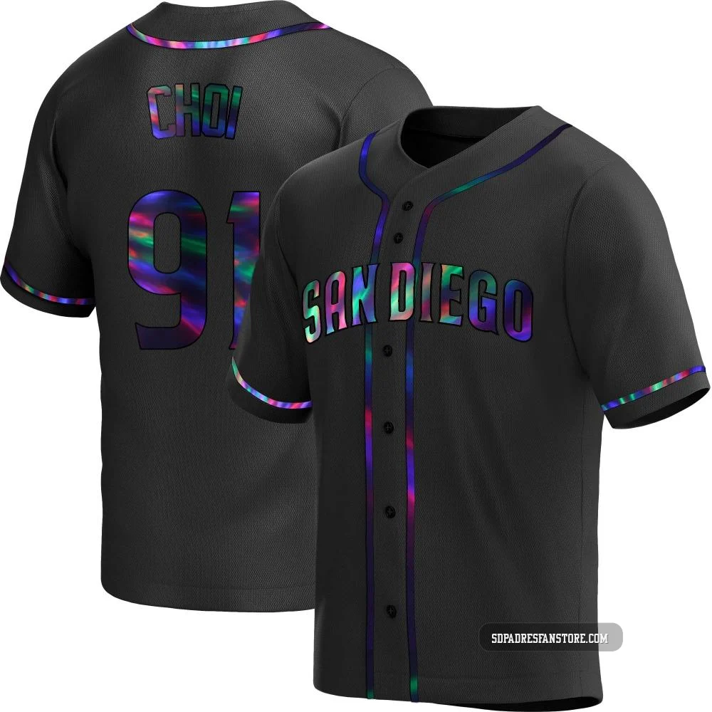 San Diego Padres ＃91 Ji Man Choi Men's Black Replica Holographic Alternate Jersey