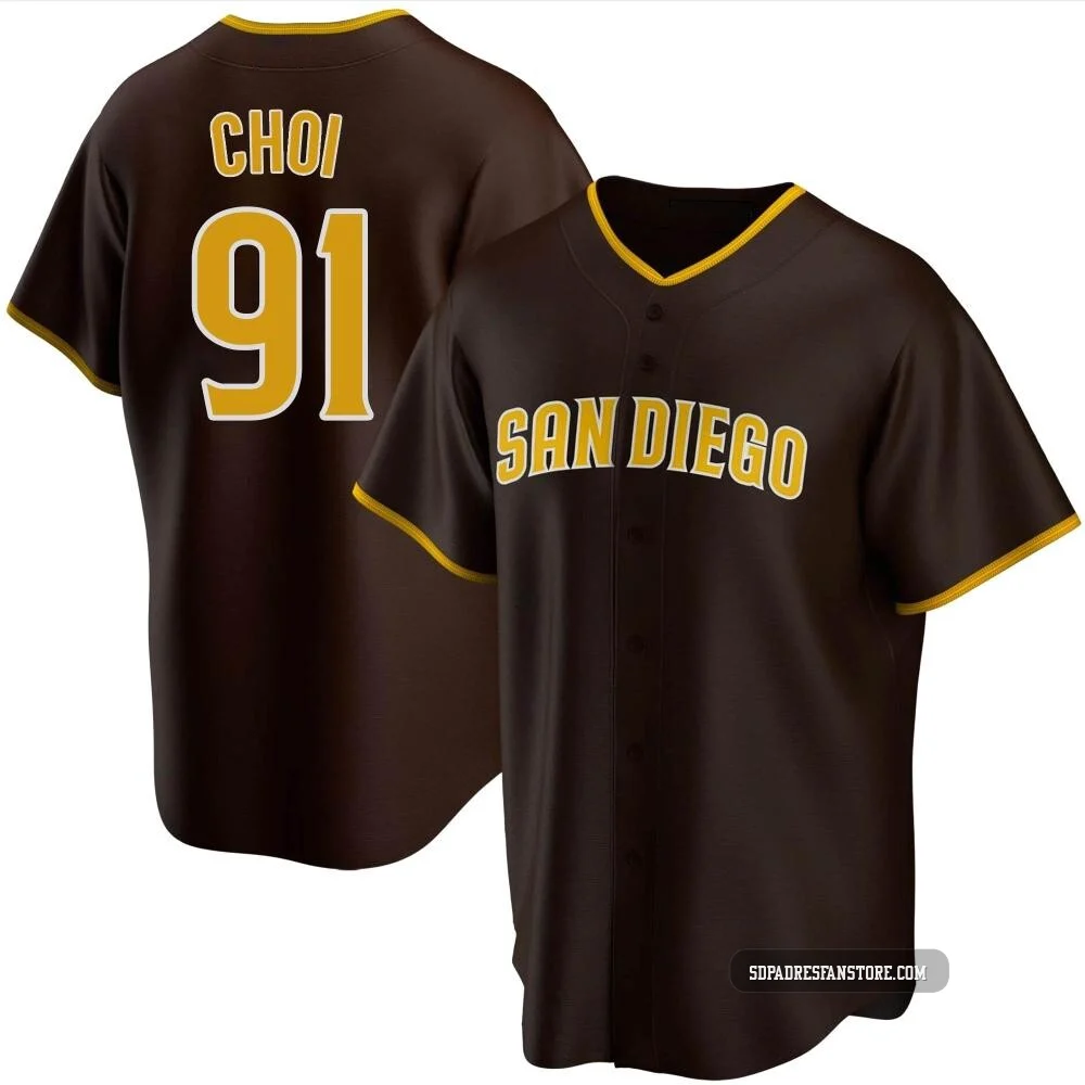 San Diego Padres ＃91 Ji Man Choi Men's Brown Replica Road Jersey