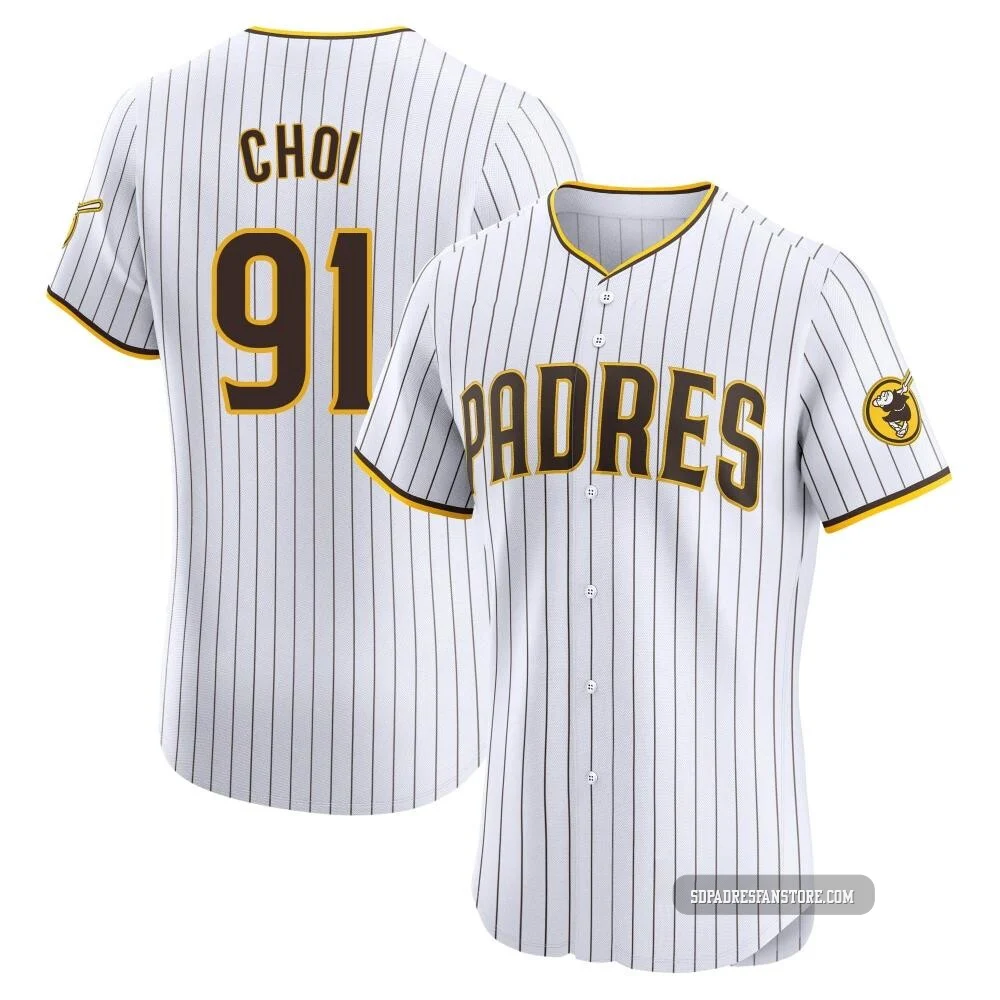 San Diego Padres ＃91 Ji Man Choi Men's White Elite Home Jersey