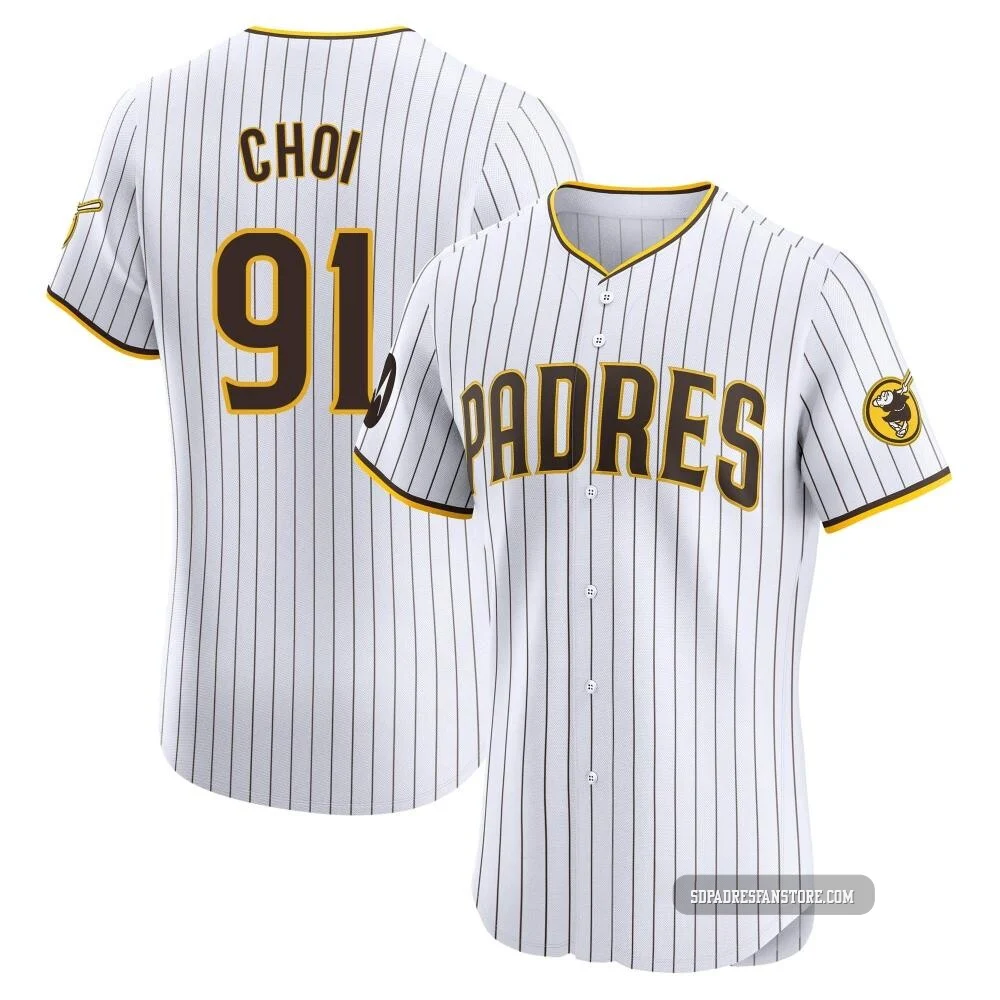 San Diego Padres ＃91 Ji Man Choi Men's White Elite Home Patch Jersey