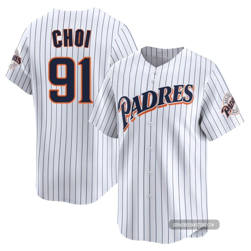 San Diego Padres ＃91 Ji Man Choi Men's White Limited Cooperstown Collection Jersey