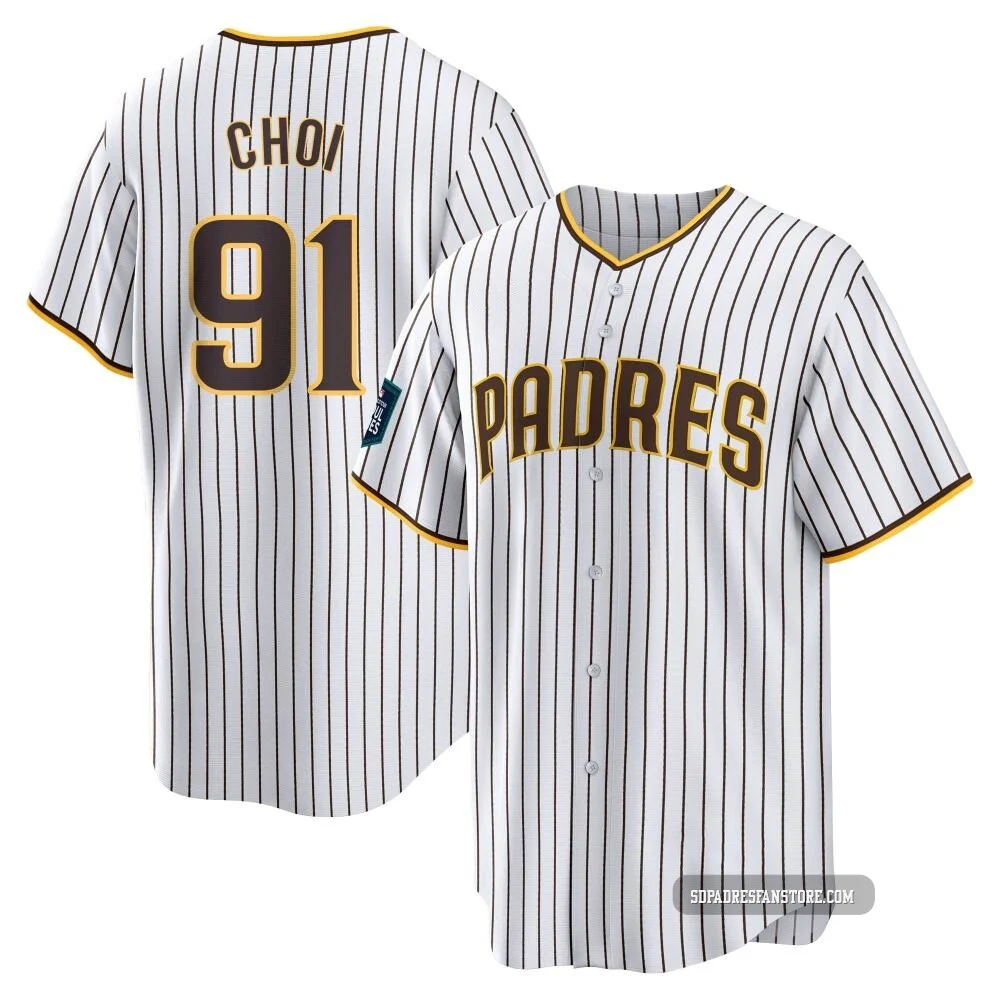 San Diego Padres ＃91 Ji Man Choi Men's White Replica 2024 World Tour Seoul Series Home Jersey